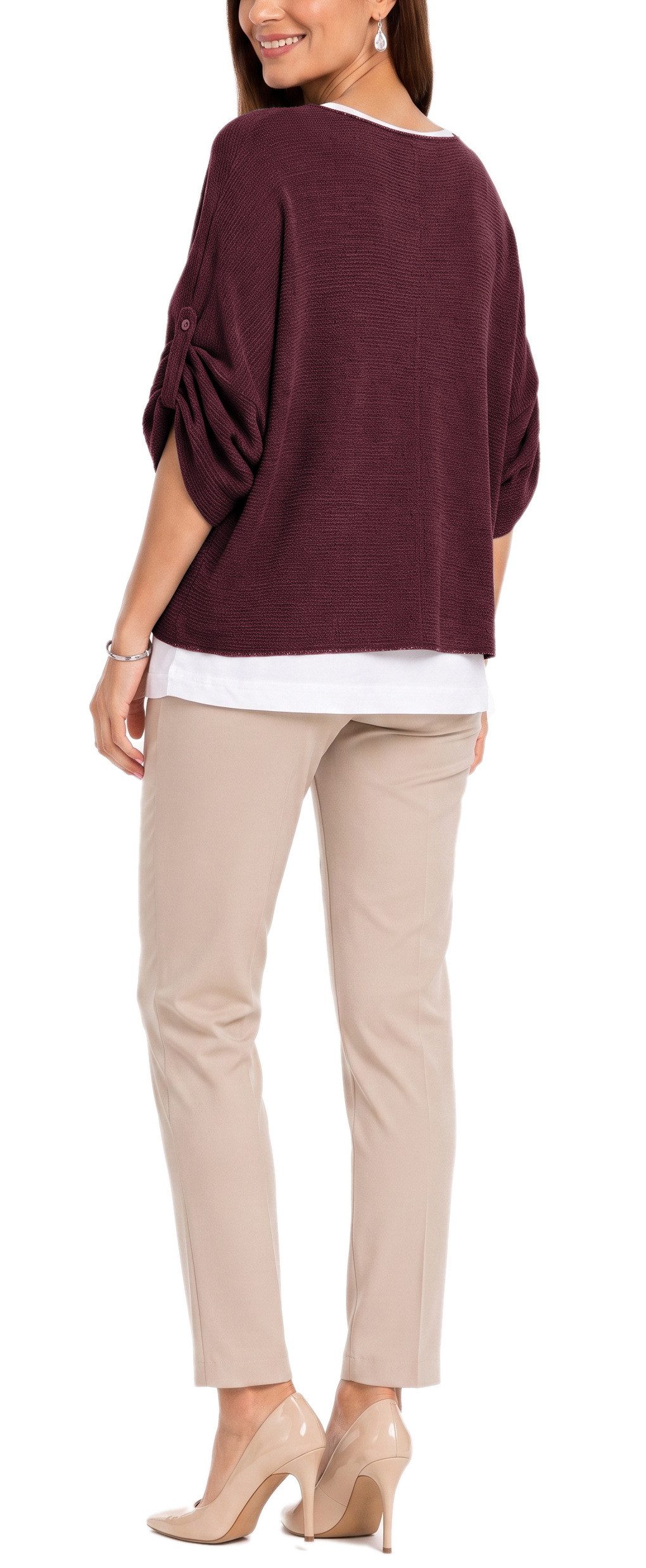 dy_mode Blusenshirt Damen Blusenshirt Oberteil 2-in-1 Lagenlook Shirt Fledermausärmel 2-teilige Set, inkl. Halskette, Fledermausärmel