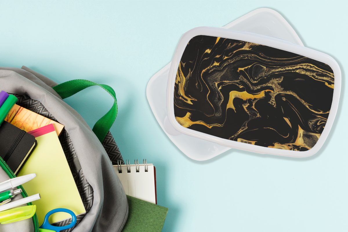 MuchoWow Lunchbox Muster - Schwarz, und für Gold Brotbox für Erwachsene, weiß Mädchen Kunststoff, (2-tlg), Brotdose, Kinder und Jungs 