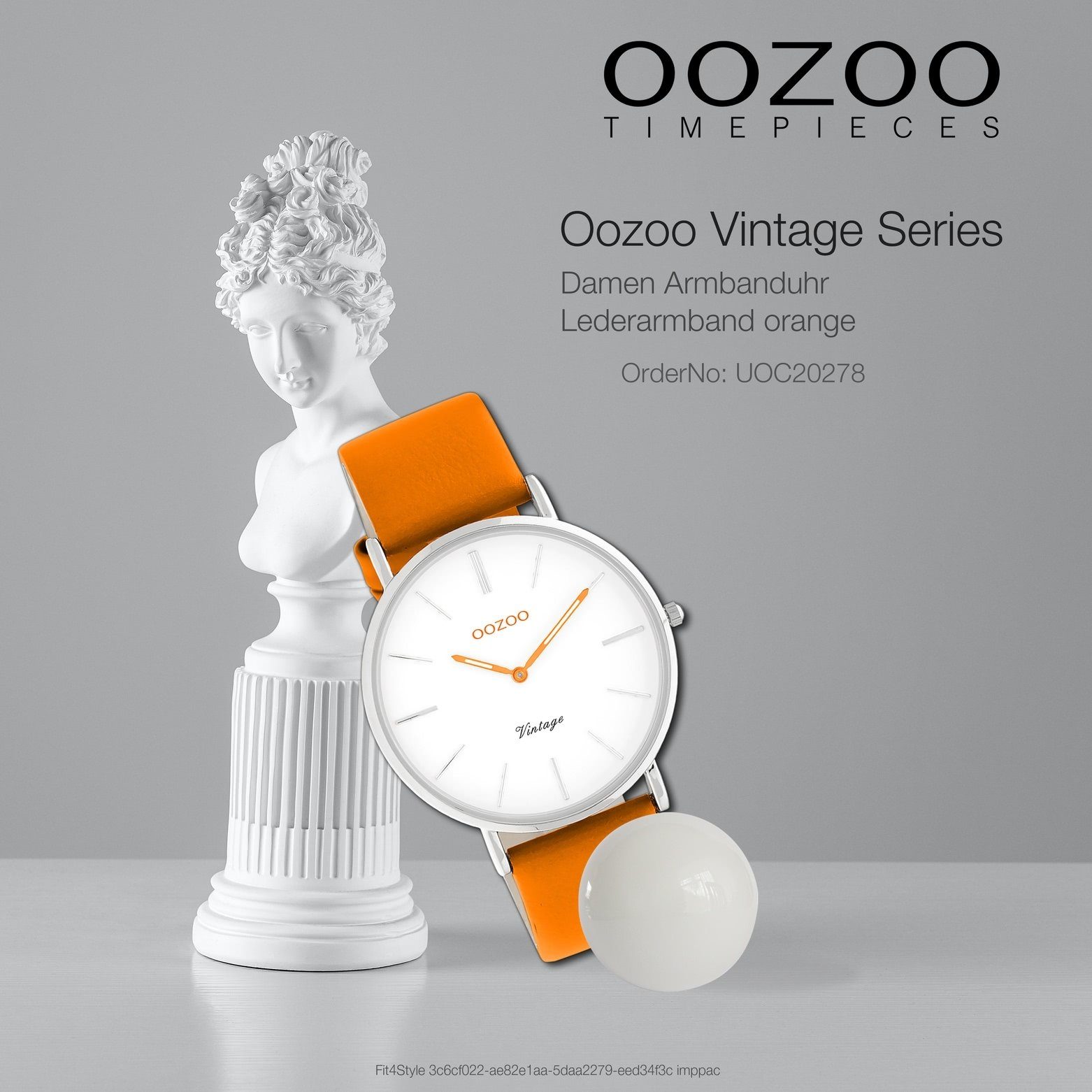 OOZOO Quarzuhr Oozoo Damen Armbanduhr Vintage Series, (Analoguhr), Damenuhr rund, groß (ca. 40mm) Lederarmband, Fashion-Style