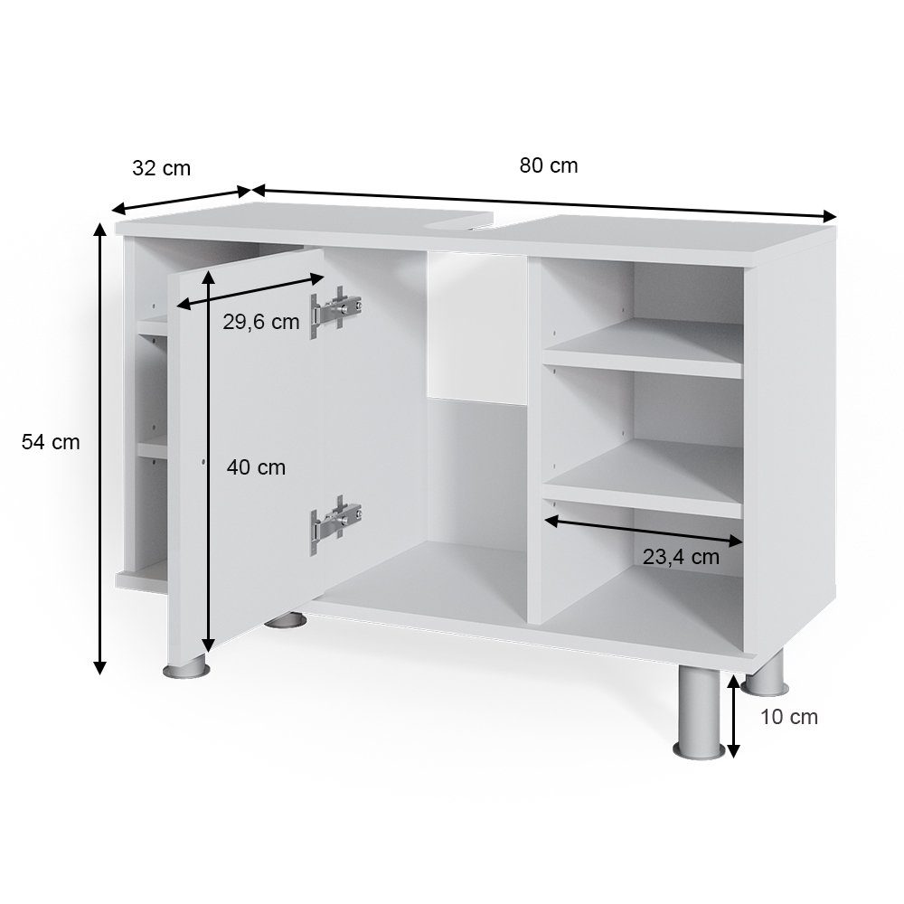 Vicco Waschbeckenunterschrank Fynn, Weiß, 80 x 54 cm (1-St)