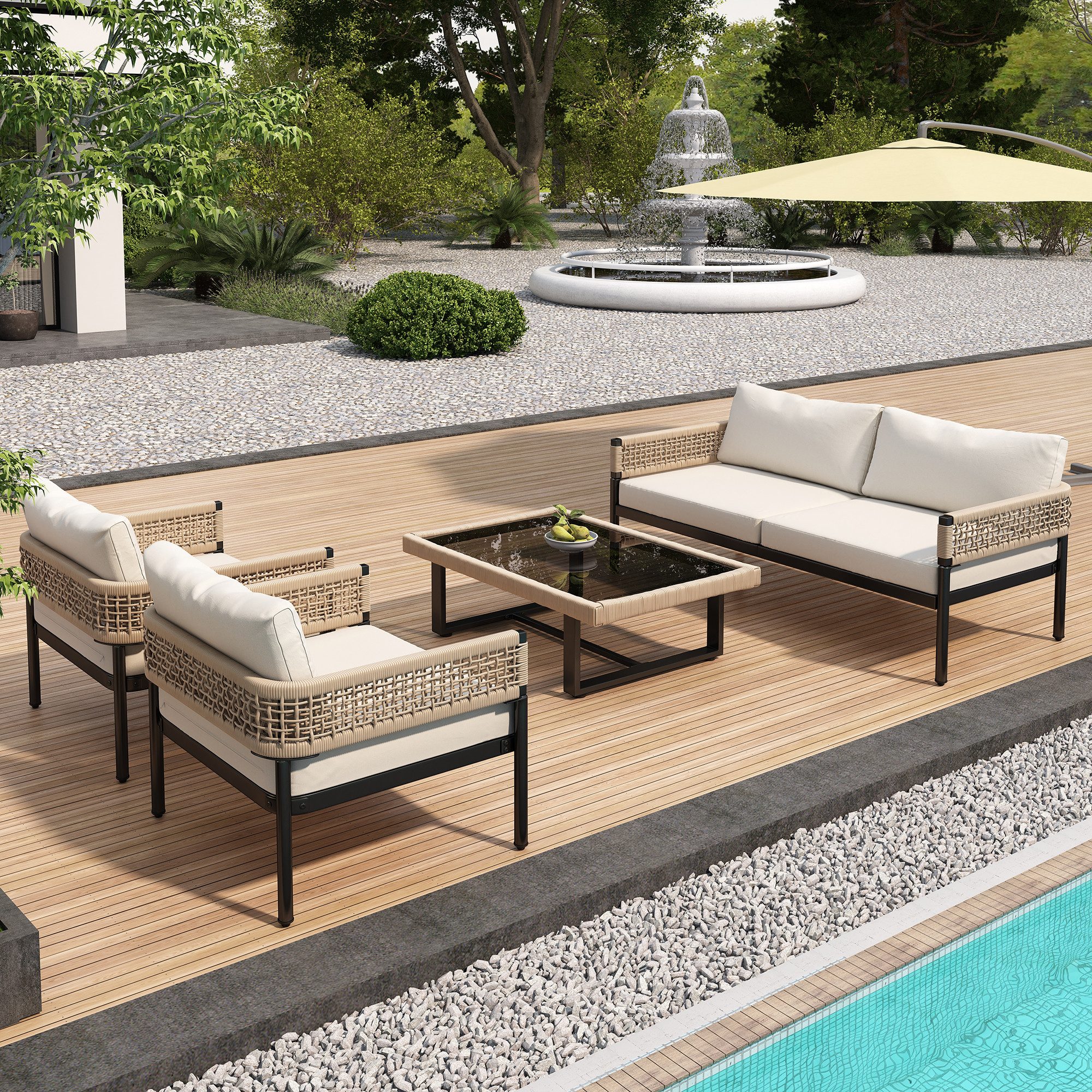 Flieks Gartenlounge-Set, Balkonmöbel Gartenmöbel Seil mit günstig online kaufen