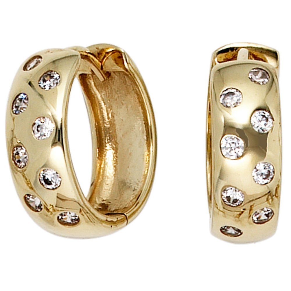 Schmuck 14,8mm 333 Paar Gelbgold, Creolen Gold Gold Ohrringe Klappcreole Zirkonia 333 Krone mit Creolen 16