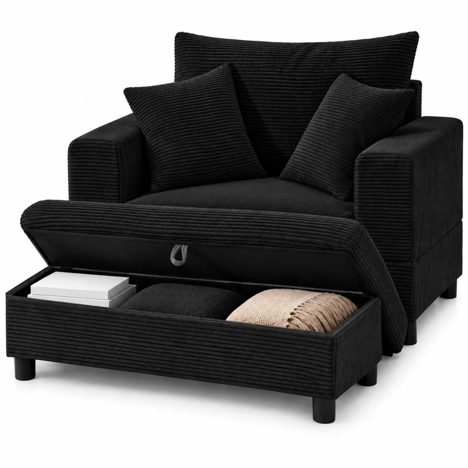 ANYSUN XXL-Sessel Loveseat mit Stauraumhocker, breiter Sitzfläche & 3 Rückenkissen (2-St), Cordsessel mit gepolsterten Armlehnen für Wohnzimmer & Leseecke