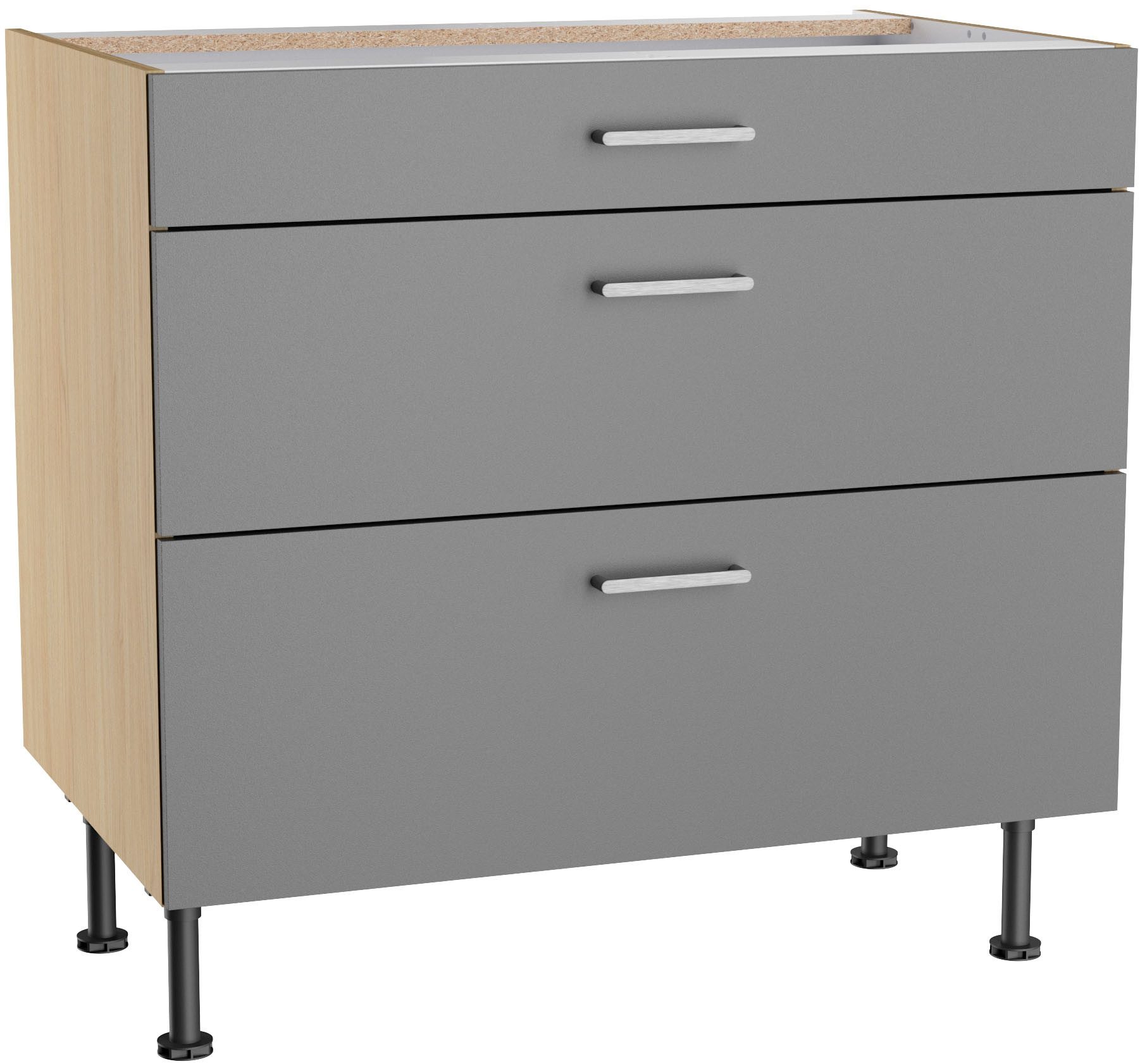 KOCHSTATION Unterschrank KS-Lucy Breite 90 cm, 1 Schubkasten, 2 Auszügen, Soft-Close, verstellbare Füße