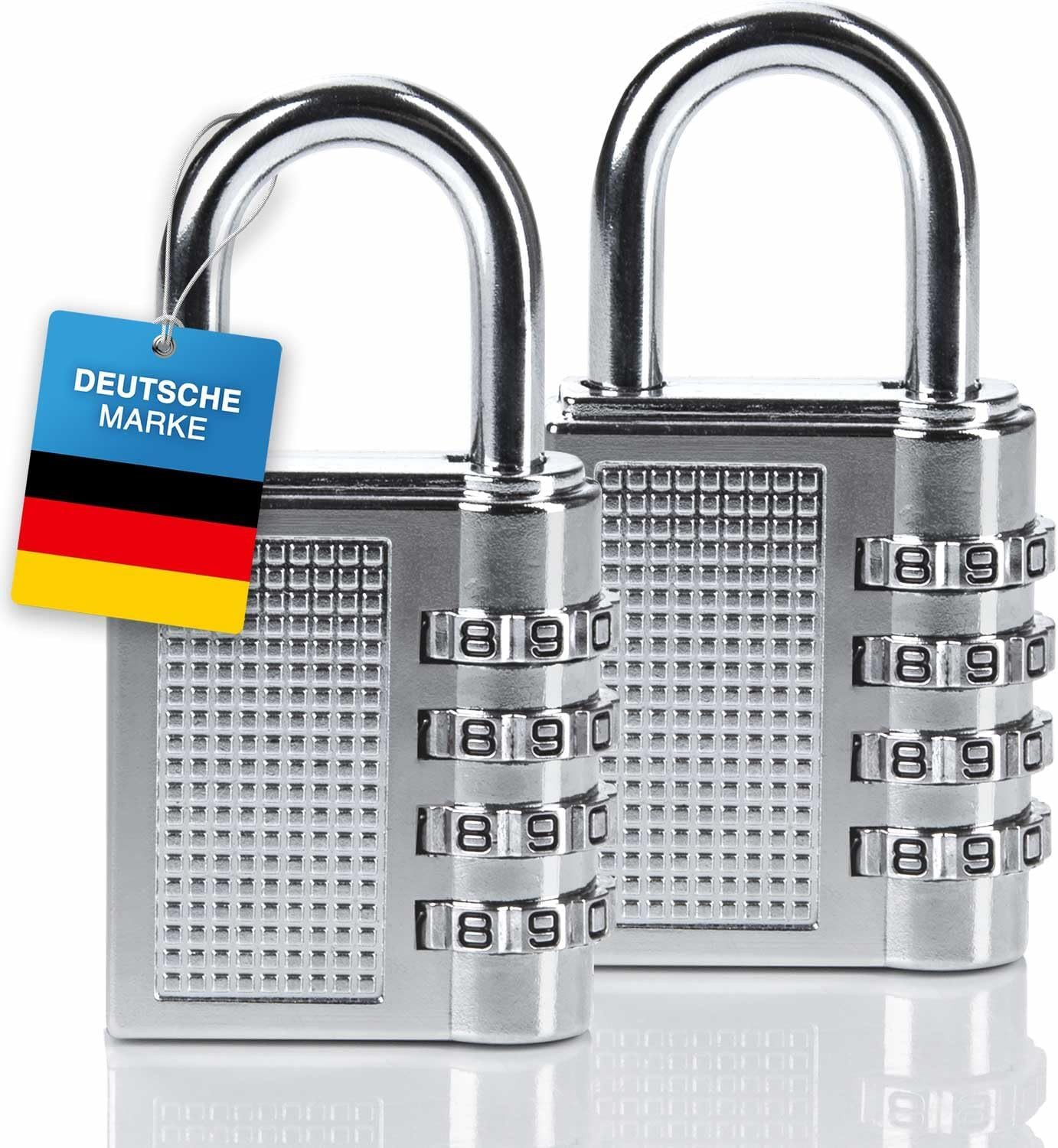 Goods+Gadgets Zahlenbügelschloss Reiseschloss mit Zahlencode – Sicheres Schloss für Taschen und Gepäck (Vorhängeschloss, 2-tlg., Reiseschloss), Kofferschloss