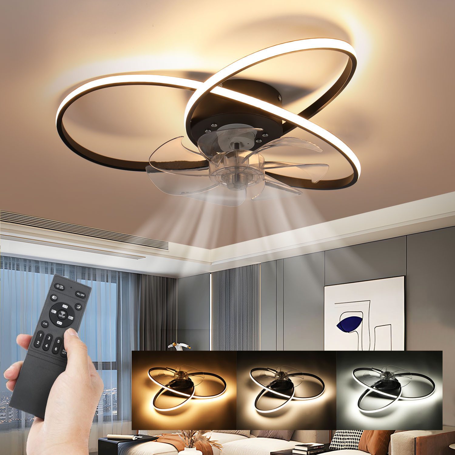 oyajia Deckenleuchte 60W Deckenventilator mit LED günstig online kaufen