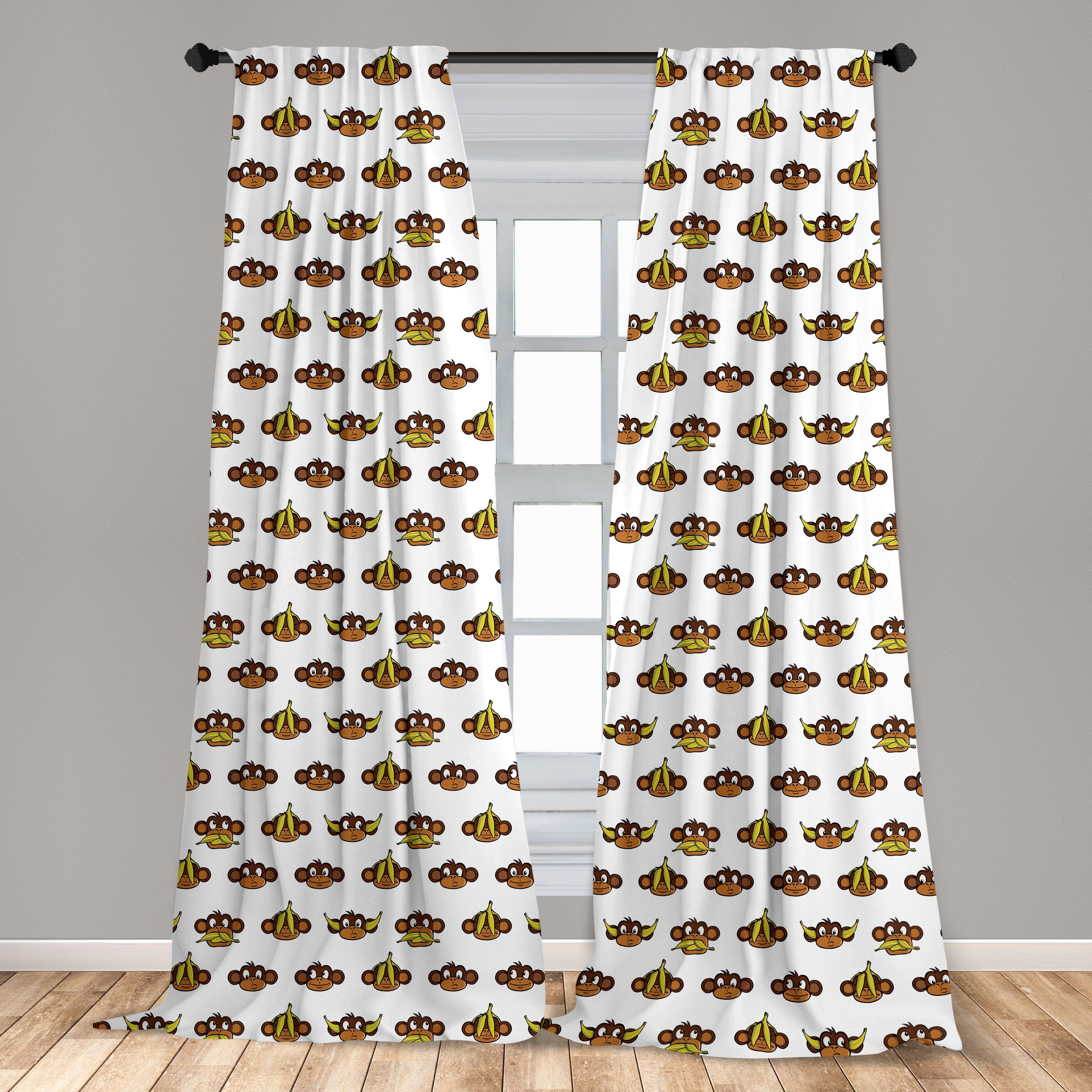 Gardine Vorhang für Lustige Bananen Dekor, Schlafzimmer Kindergarten Wohnzimmer Affen Abakuhaus, Microfaser