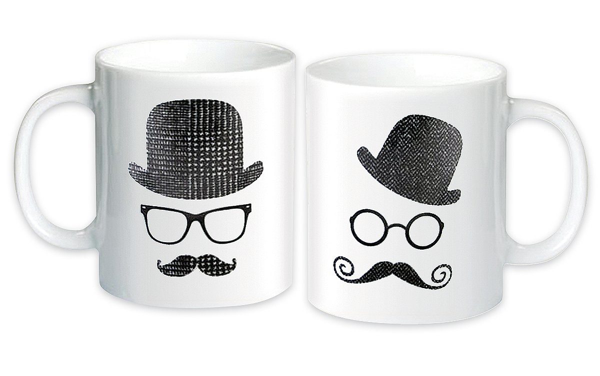 Close Up Tasse Tassen Moustache Gentleman mit Hornbrille & Nickelbrille