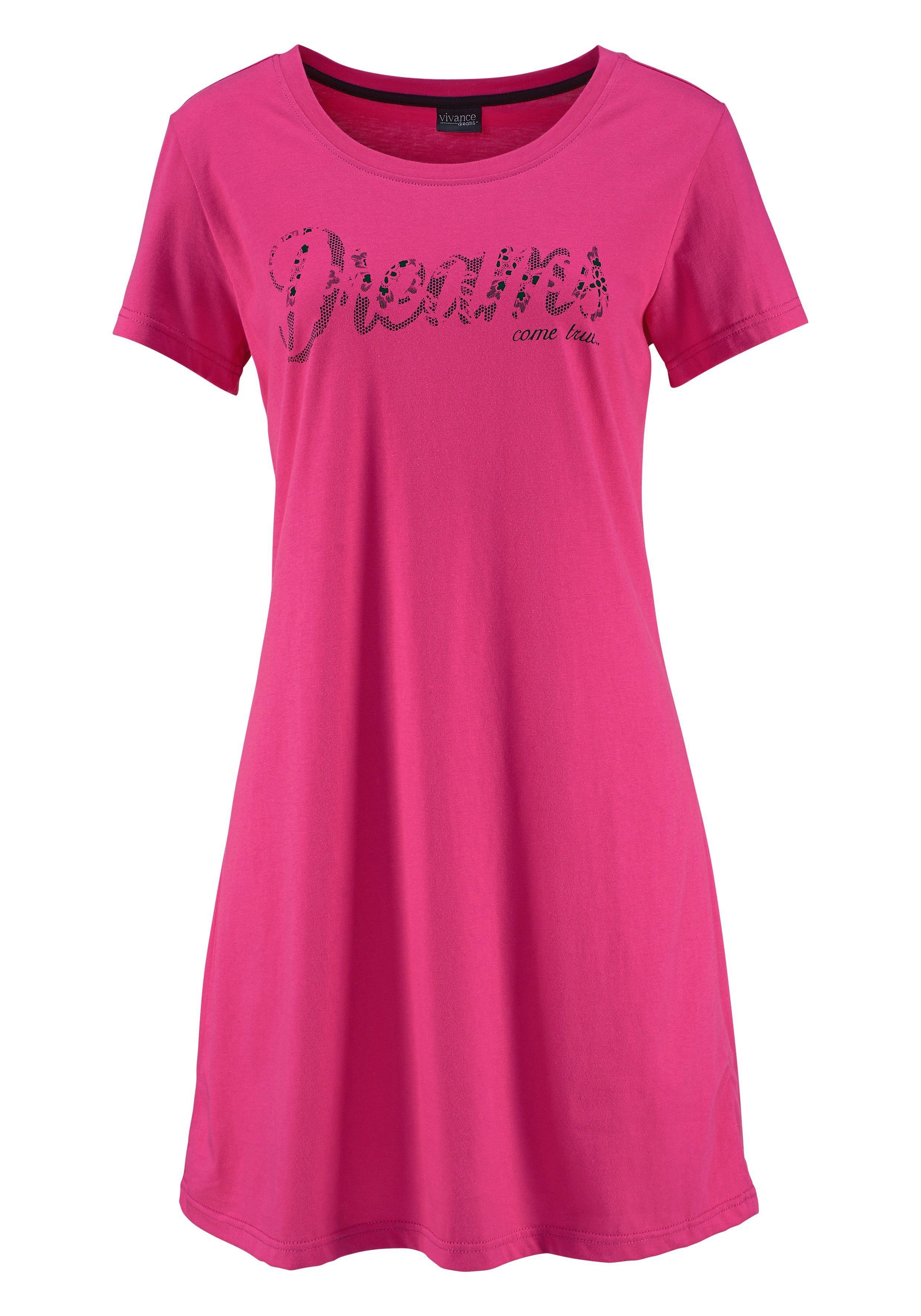 Spitzenoptik (2er-Pack) Print Dreams schwarz Sleepshirt Vivance mit pink, in