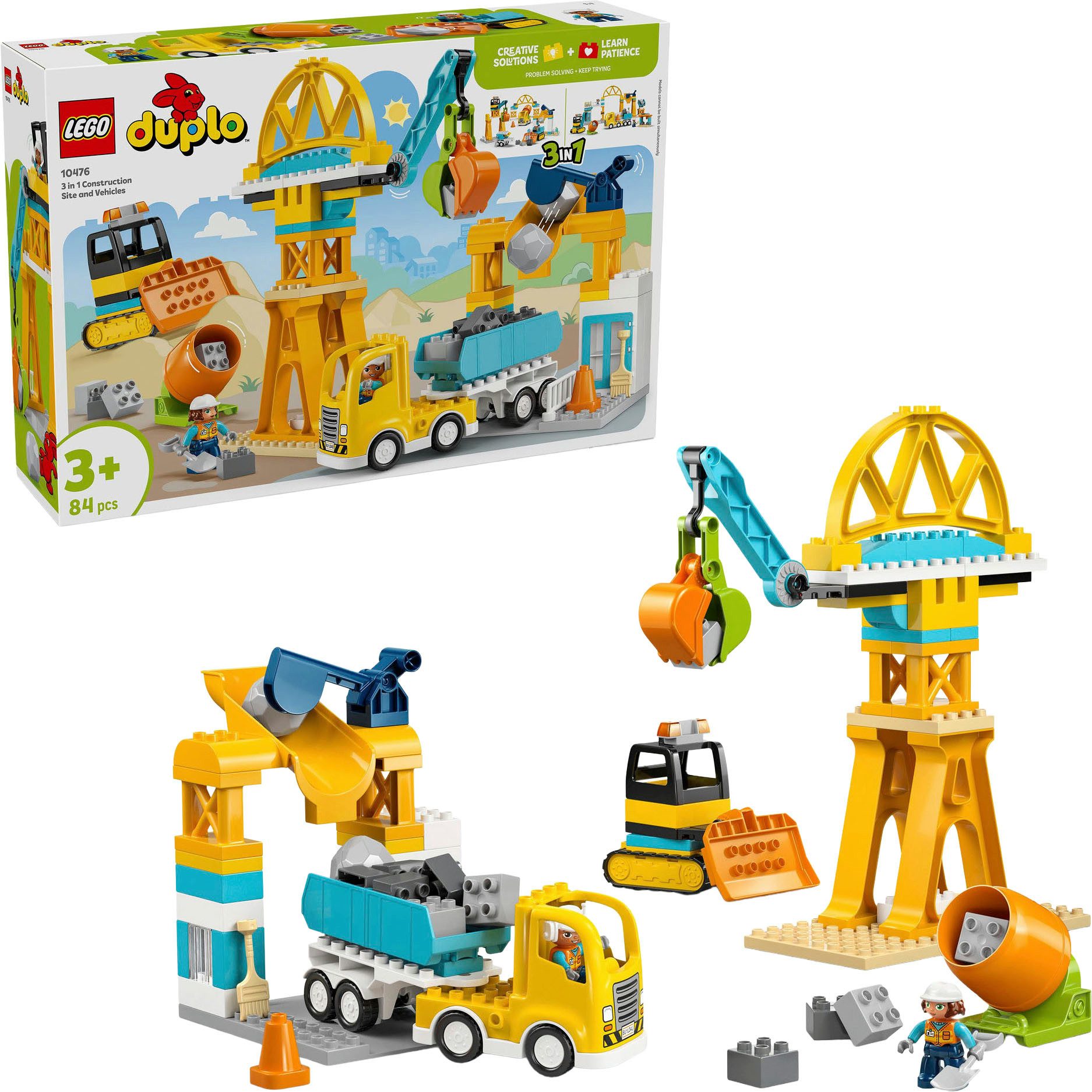 LEGO® Baustelle mit Baufahrzeugen – 3-in-1-Set (10476), LEGO DUPLO Town Konstruktionsspielsteine, (84 St), Made in Europe
