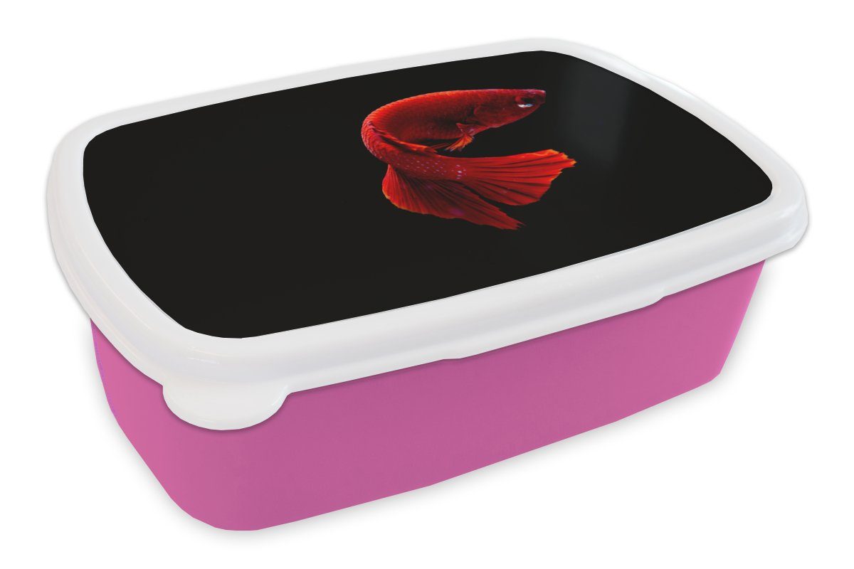 MuchoWow Lunchbox Fisch - Meerestier - Schwanz - Rot, Kunststoff, (2-tlg), Brotbox für Erwachsene, Brotdose Kinder, Snackbox, Mädchen, Kunststoff rosa