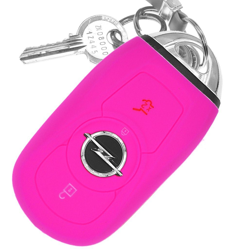 mt-key Schlüsseltasche Autoschlüssel Softcase Silikon Schutzhülle Pink, für OPEL Astra K Insignia B Corsa E Zafira GTC Mokka X 3 Knopf KEYLESS