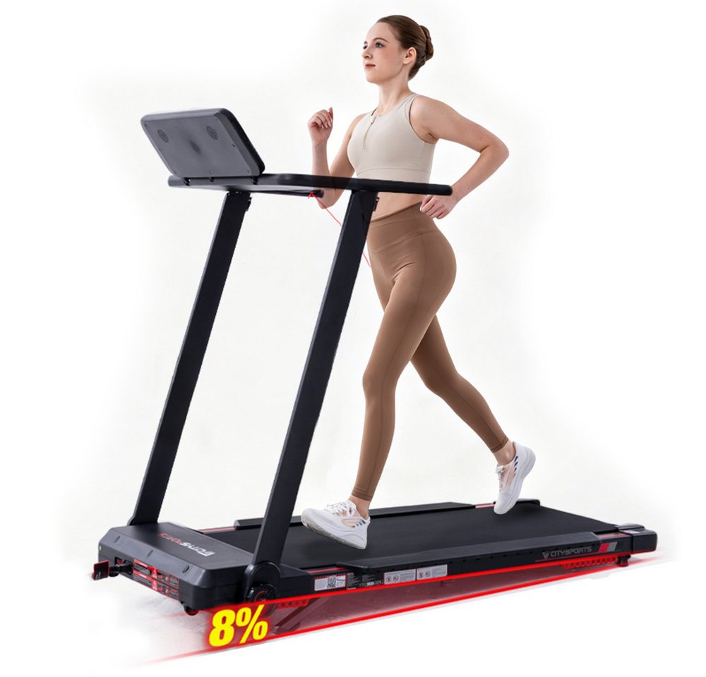 CITYSPORTS Laufband für Zuhause mit Steigung, mit 1400W Bosch Motor,2PS (mit Toolkit und Schmieröl), 1-8 km/h,Max 8% faltbare Neigung, mit App und Bluetooth,klappbar