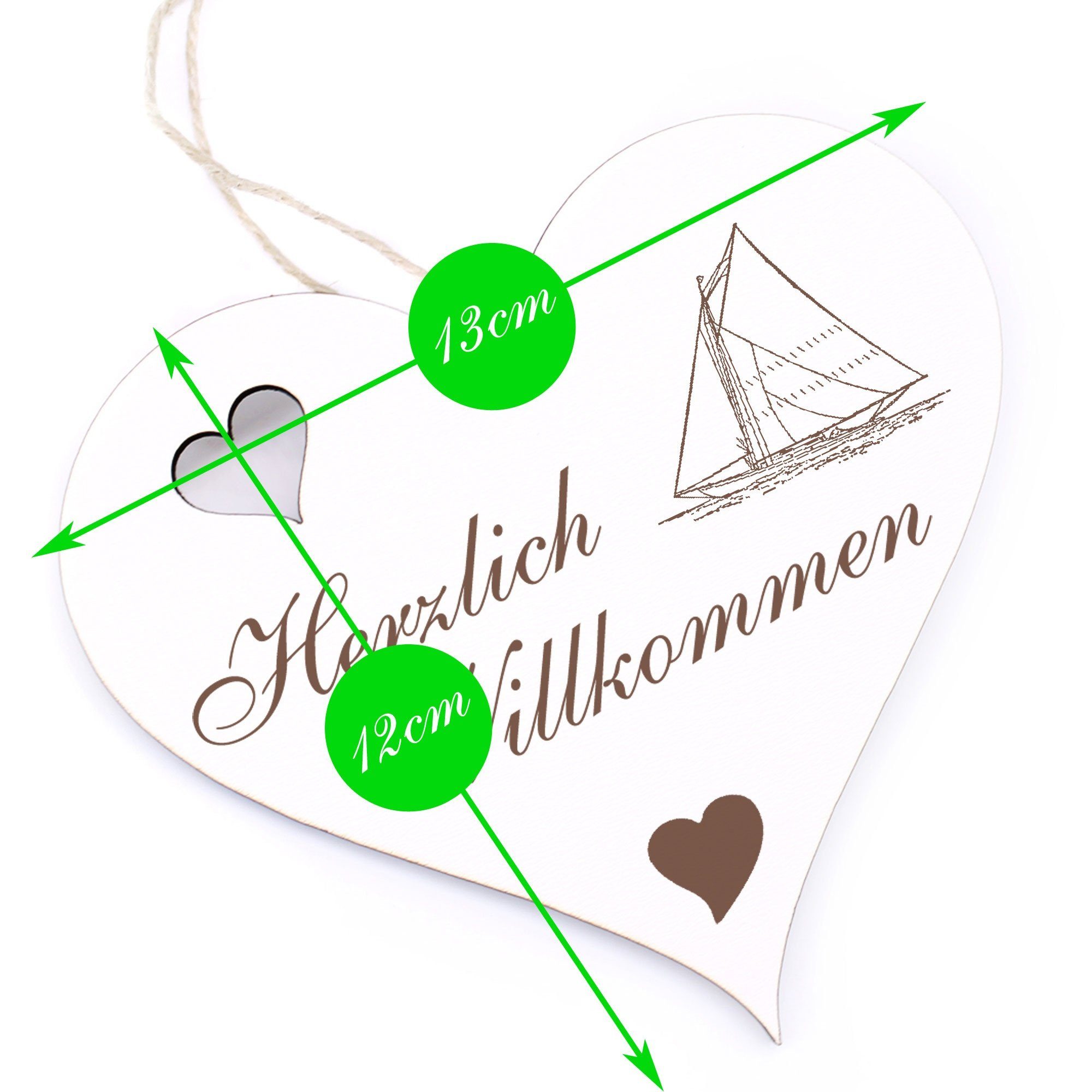 - Segelschiff Herzlich Hängedekoration Willkommen - Dekolando 13x12cm