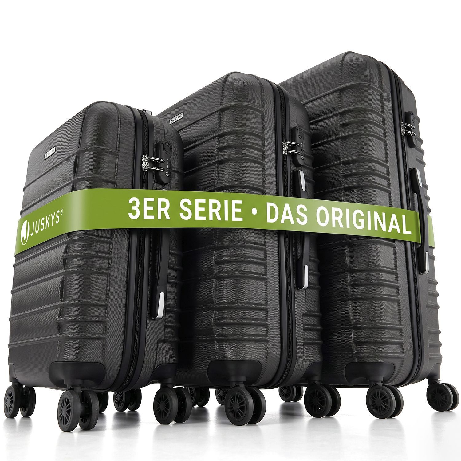 Juskys Trolleyset Rom, 4 Rollen, (3 tlg., 3-teilig), Aluminium, Rollen, Innenfutter, Ergonomische Griffe, 3er Set