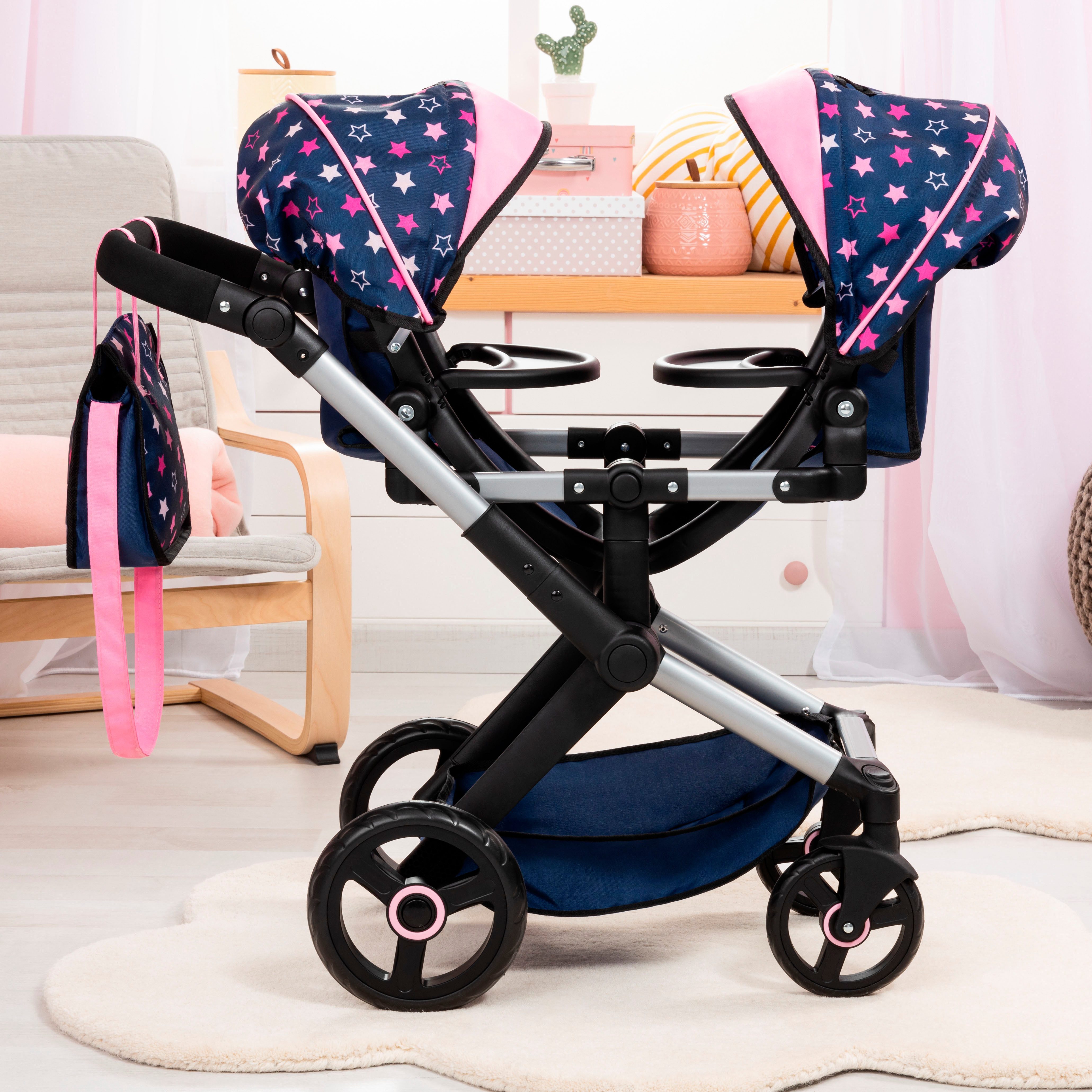 Bayer Puppen-Zwillingsbuggy Xeo Twin, mit Wickeltasche – Bild 3 von 5