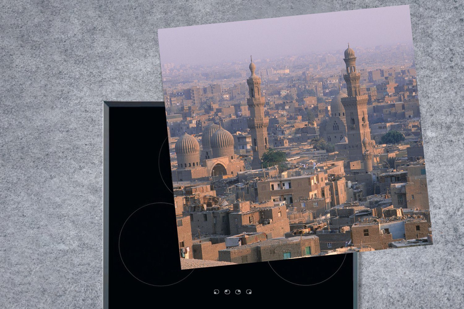 (1 Ceranfeldabdeckung, für tlg), MuchoWow Nebliger Himmel Kairo Arbeitsplatte 78x78 - cm, Ägypten, küche über Vinyl, Herdblende-/Abdeckplatte