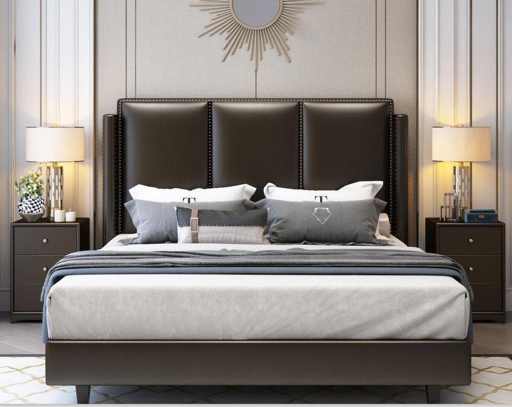 Xlmoebel Polsterbett Doppelbett in Lederoptik mit weicher Polsterung und modernem Design (Doppelbett, 1-tlg., Bett), Hergestellt in Europa