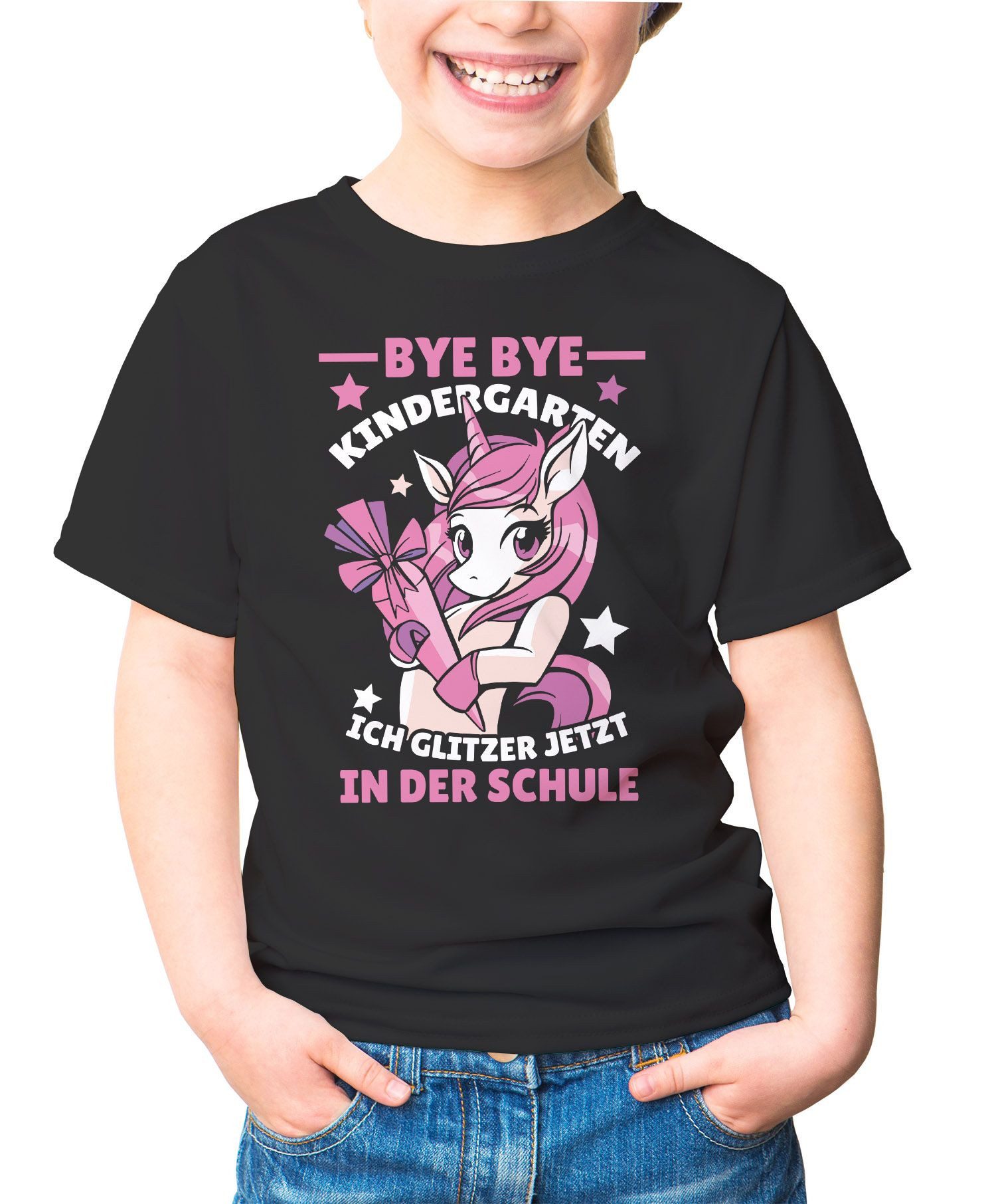 Print-Shirt Kinder T-Shirt Mädchen mit Einhorn Motiv und Spruch Bye Bye