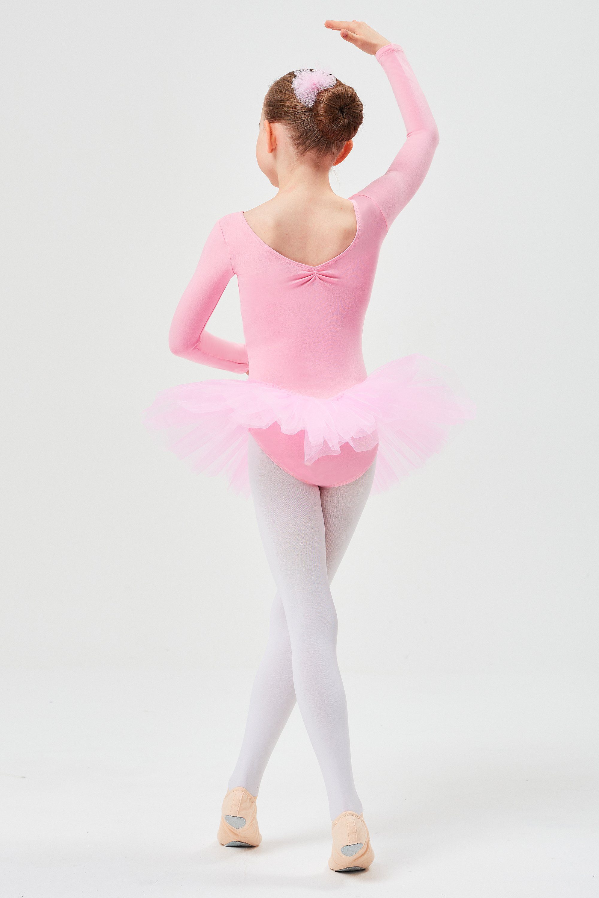 tanzmuster Tüllkleid Ballett Tutu Romy mit Glitzersteinen Langarm Ballettkleid aus weicher Baumwolle mit Tüllrock für Mädchen – Bild 4 von 5