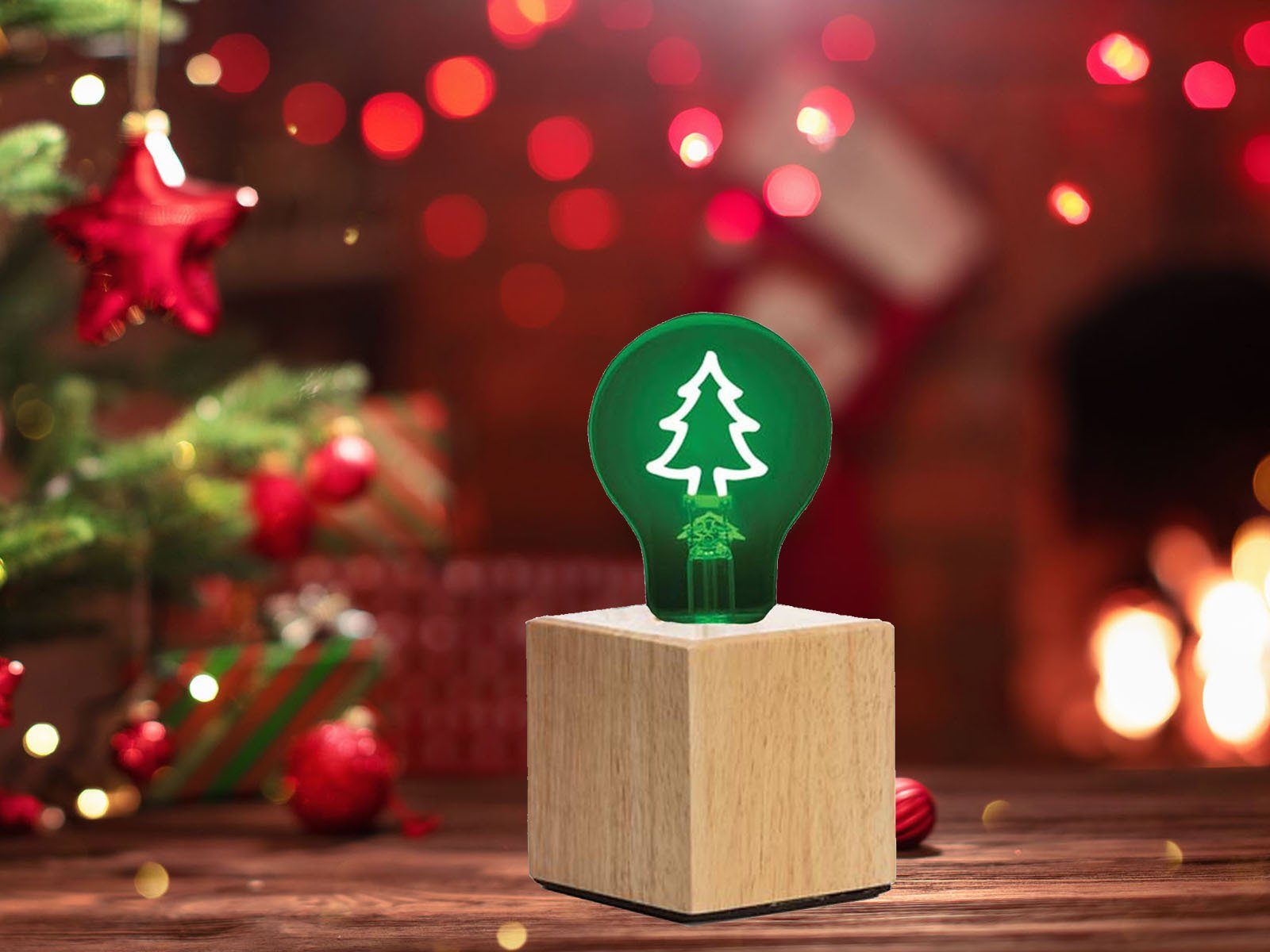 Vellight LED Dekolicht, LED wechselbar, Dekoleuchte, ausgefallene Tischlampe Weihnachtsbeleuchtung, Grün 9x9cm