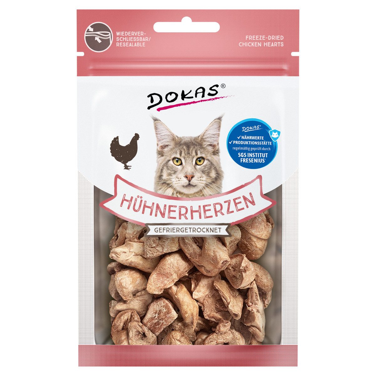 Dokas Hühnerherzen gefriergetrocknet 15 g, Snack für: Katze von Dokas