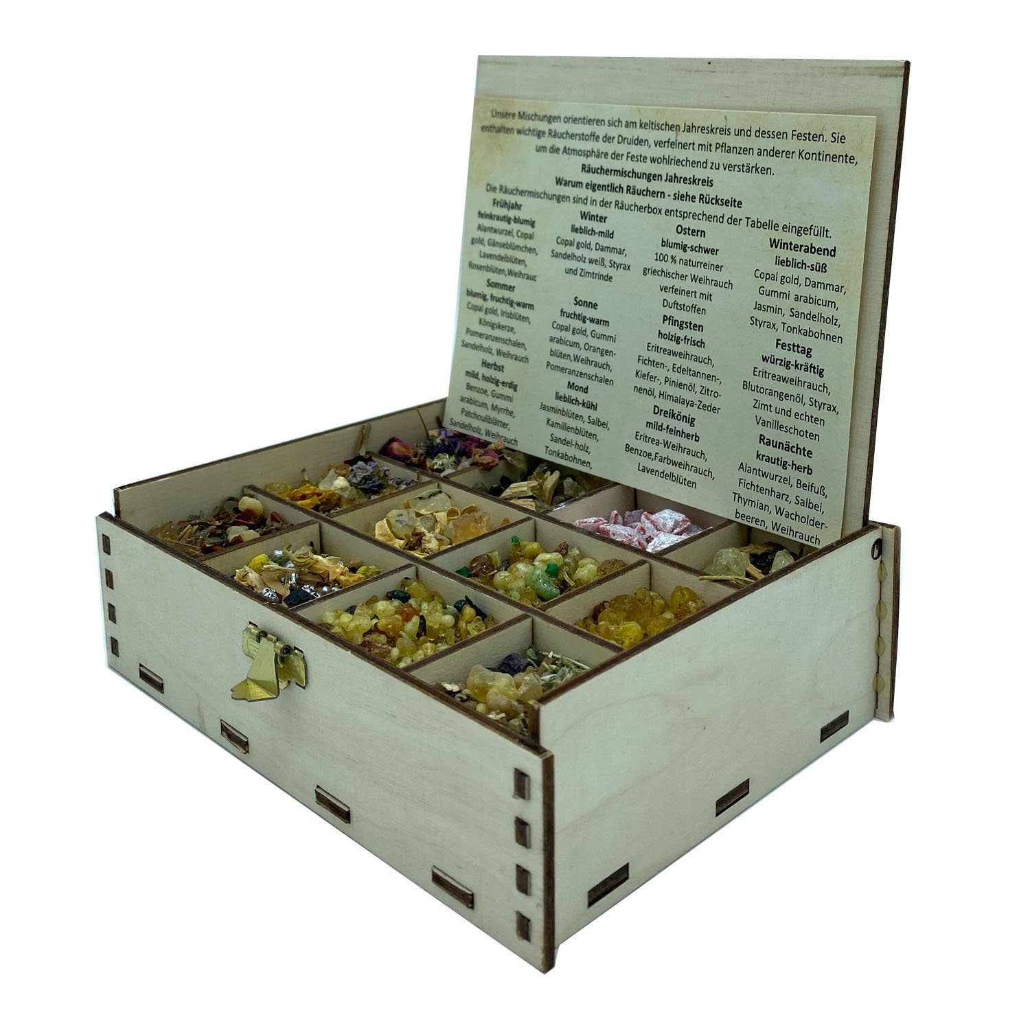 Heilkräuter Manufaktur Räucherstäbchen Räucherbox Geschenkbox mit 12 Sorten Räuchermischungen 14 x 10 x 4 cm