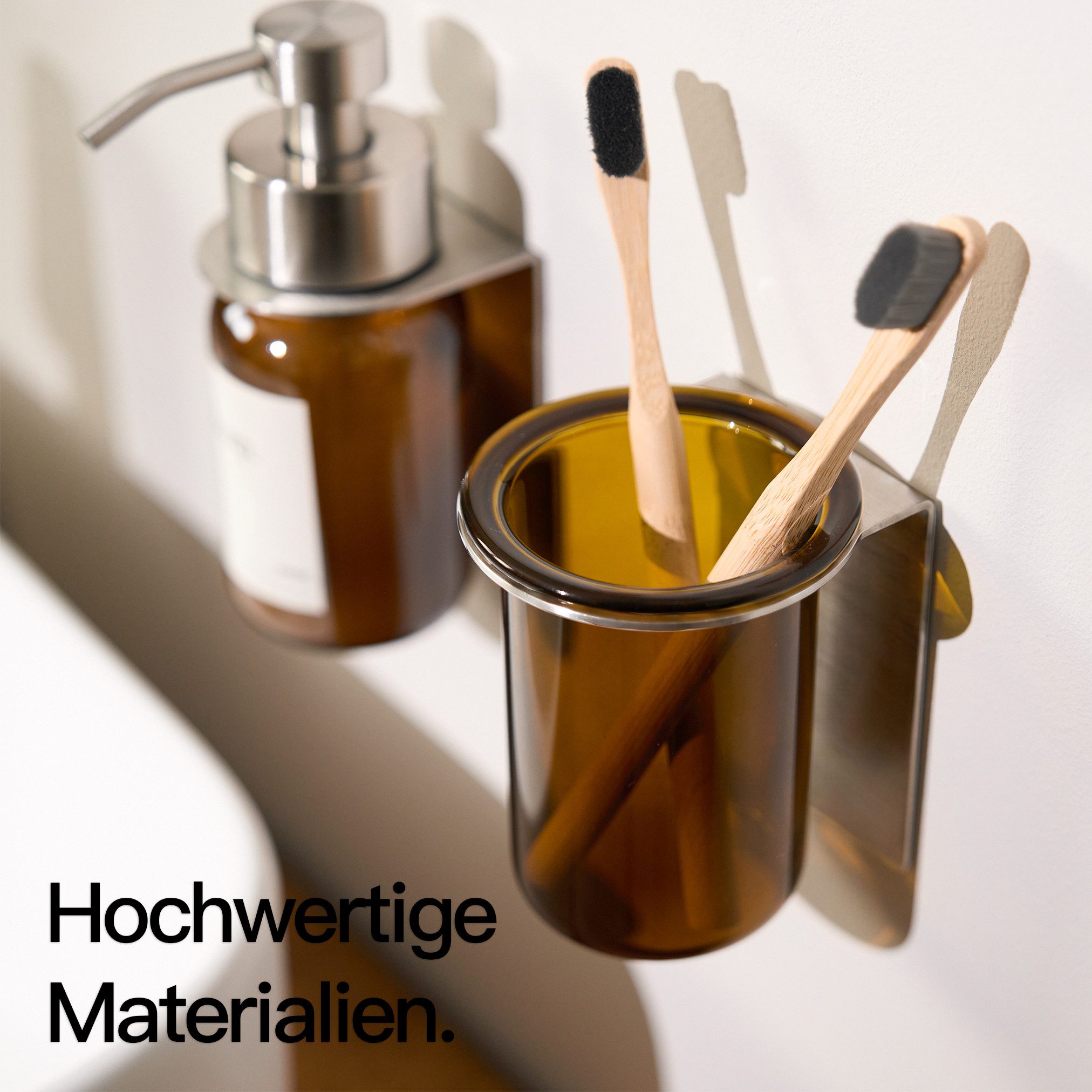 Designfabrik Hamburg Zahnbürstenhalter Glas Wandmontage ohne Bohren, pulverbeschichtet, Glas – Bild 4 von 5