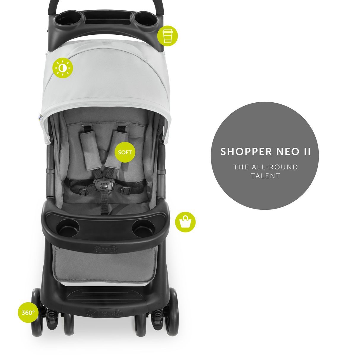 Hauck Kinder-Buggy Shopper Neo II - Grey, mit Liegeposition, Einhand-Faltmechanismus, Zubehör & Fehn Spieltier