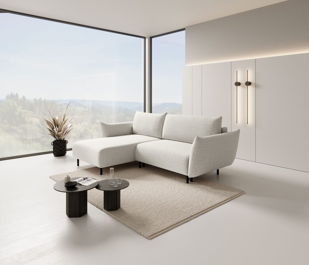Goldstoff Ecksofa "FIDES" mit Schlaffunktion & Bettkasten - Modernes Wohnzimmer Sofa, 1 Teile, Modernes Ecksofa mit Ottomane, Schlafsofa & Stauraumfunktion