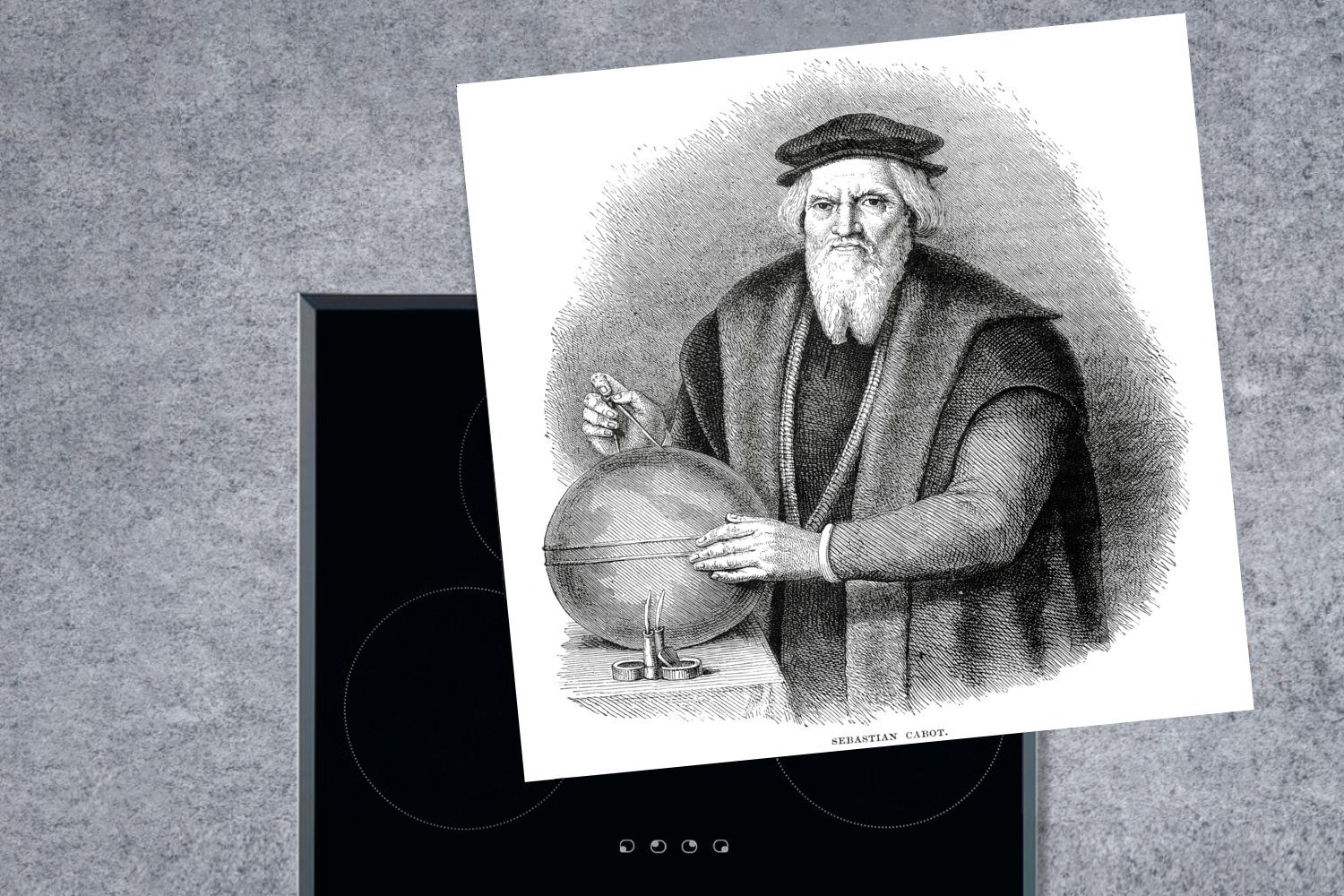 Globus, Cabot von (1 cm, Arbeitsplatte mit eines Porträts MuchoWow tlg), 78x78 für Illustration Sebastian Vinyl, Ceranfeldabdeckung, küche Herdblende-/Abdeckplatte