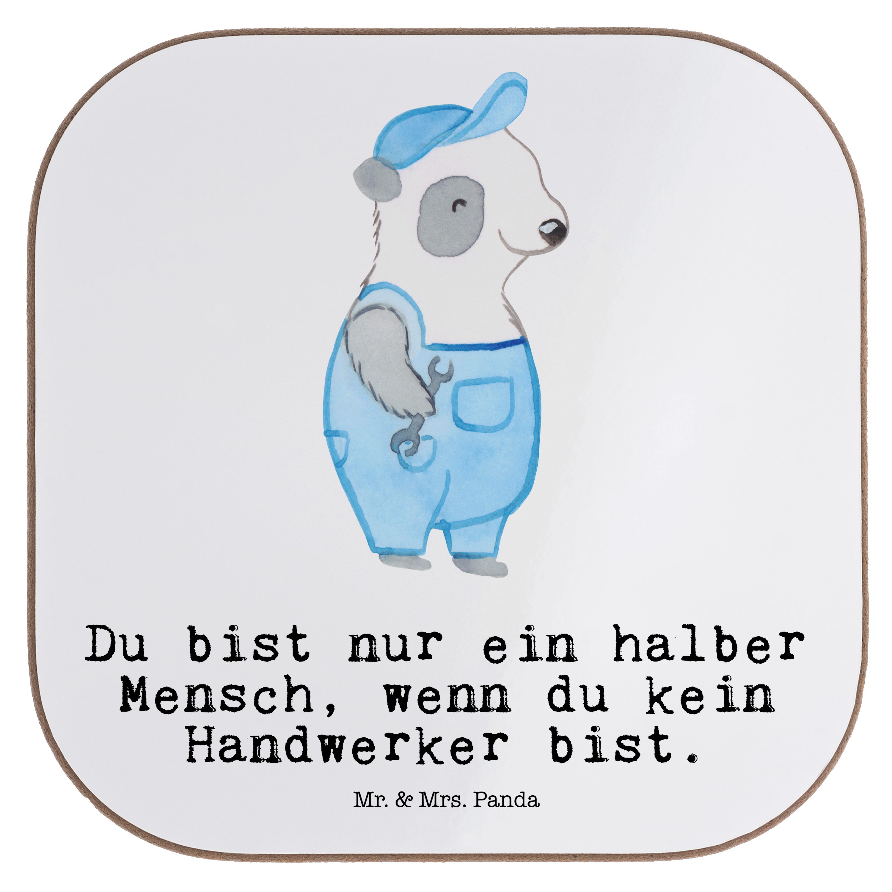 Mr. & Mrs. Panda Getränkeuntersetzer Handwerker mit Herz - Weiß - Geschenk, Schrauber, Kollege, Werkstatt, 1-tlg.