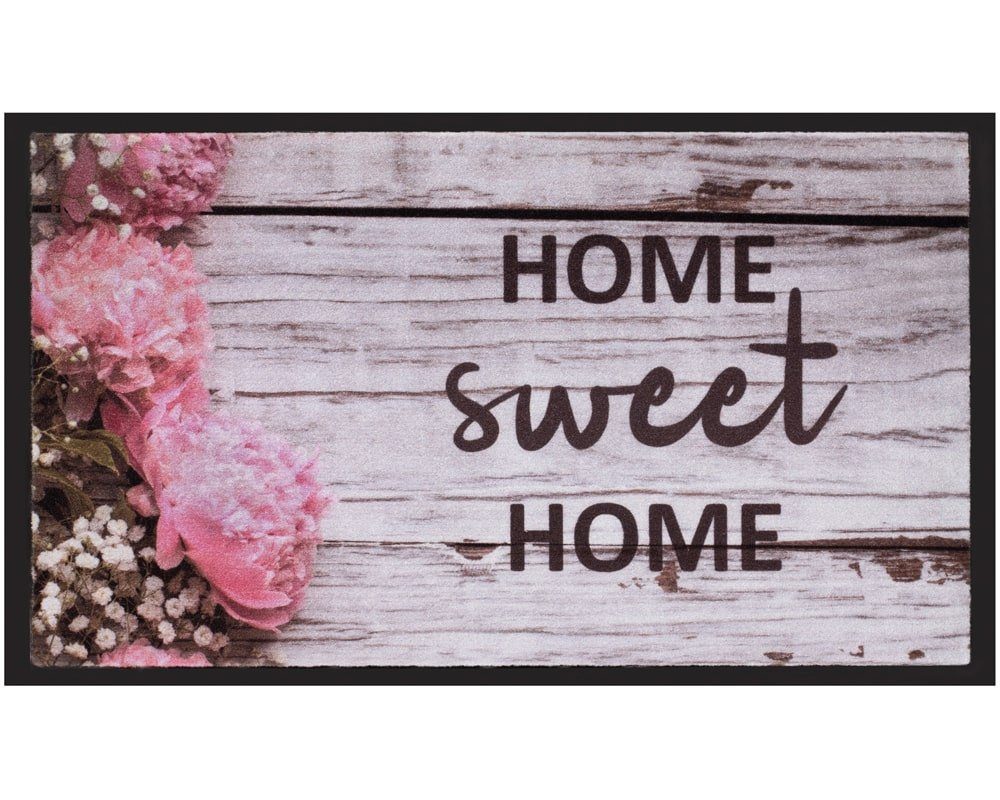 Fußmatte Türmatte Home Sweet Home Holz-Optik in 40x75 cm, matches21 HOME & HOBBY, rechteckig, Höhe: 5 mm, Rutschfester Fussabtreter für innen als waschbare Schmutzfangmatte