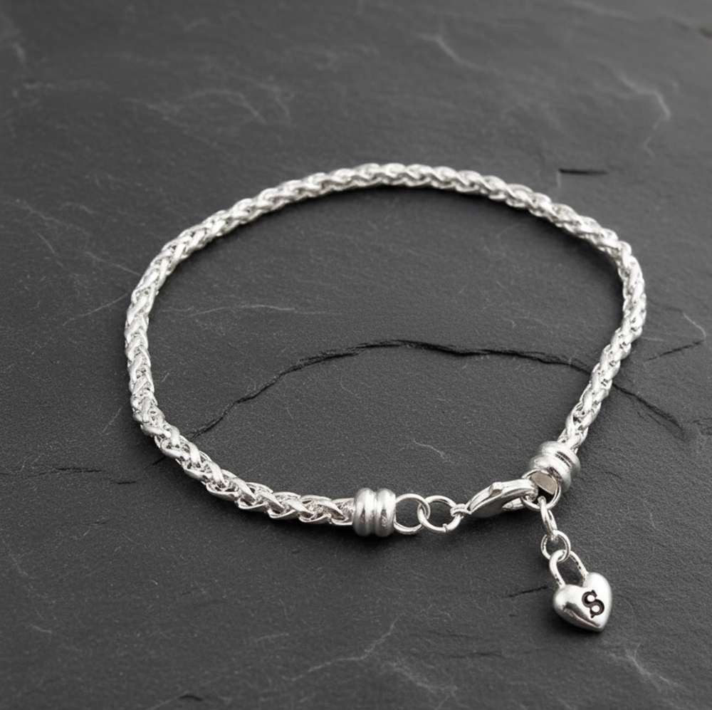 Taffstyle Silberarmband Armband 925 Sterling Silber Herz Anhänger geflochten Damen Schmuck (Feines Silberarmband mit Herzanhänger und Karabinerverschluss - Geschenkidee)