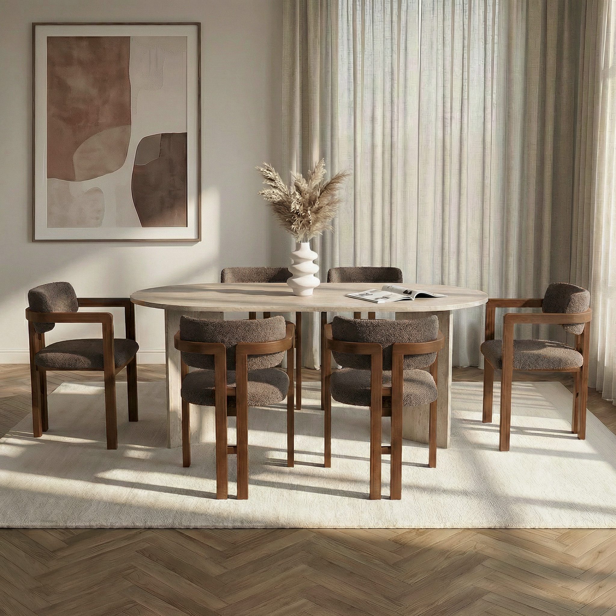 Skye Decor Essgruppe Sablin Modern Set, (Set, 7-tlg., 1 Tish, 6 Stühle), Japandi Set bestehend aus 6 Stühl und 1 Tish Modernes Esszimmer Set
