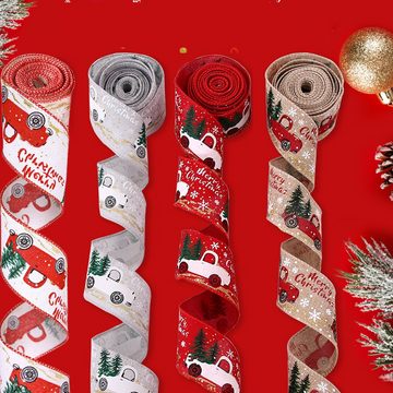 GelldG Weihnachtsbaumschleife 4 Rollen Weihnachtsbänder mit Drahtrand, Weihnachtsband für Kränze