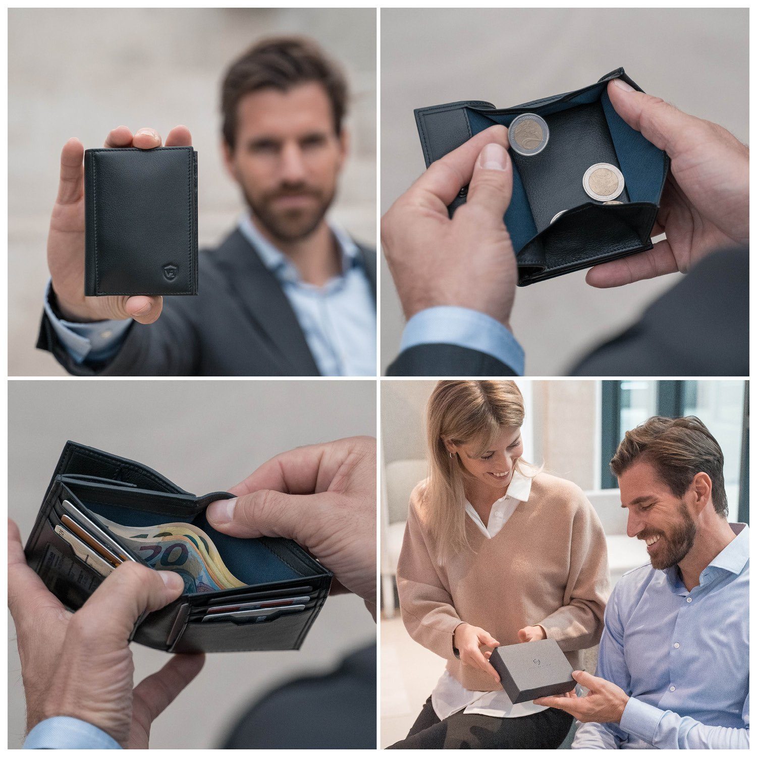 VON HEESEN Schwarz XXL mit Kartenfächer, & inkl. Portemonnaie 8 Geschenkbox Geldbeutel RFID-Schutz, Geldbörse Münzfach