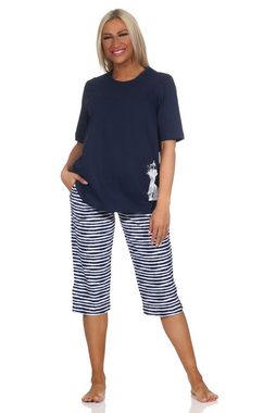 Normann Pyjama Damen kurzarm Capri Schlafanzug in maritimer Optik -auch in Übergröße