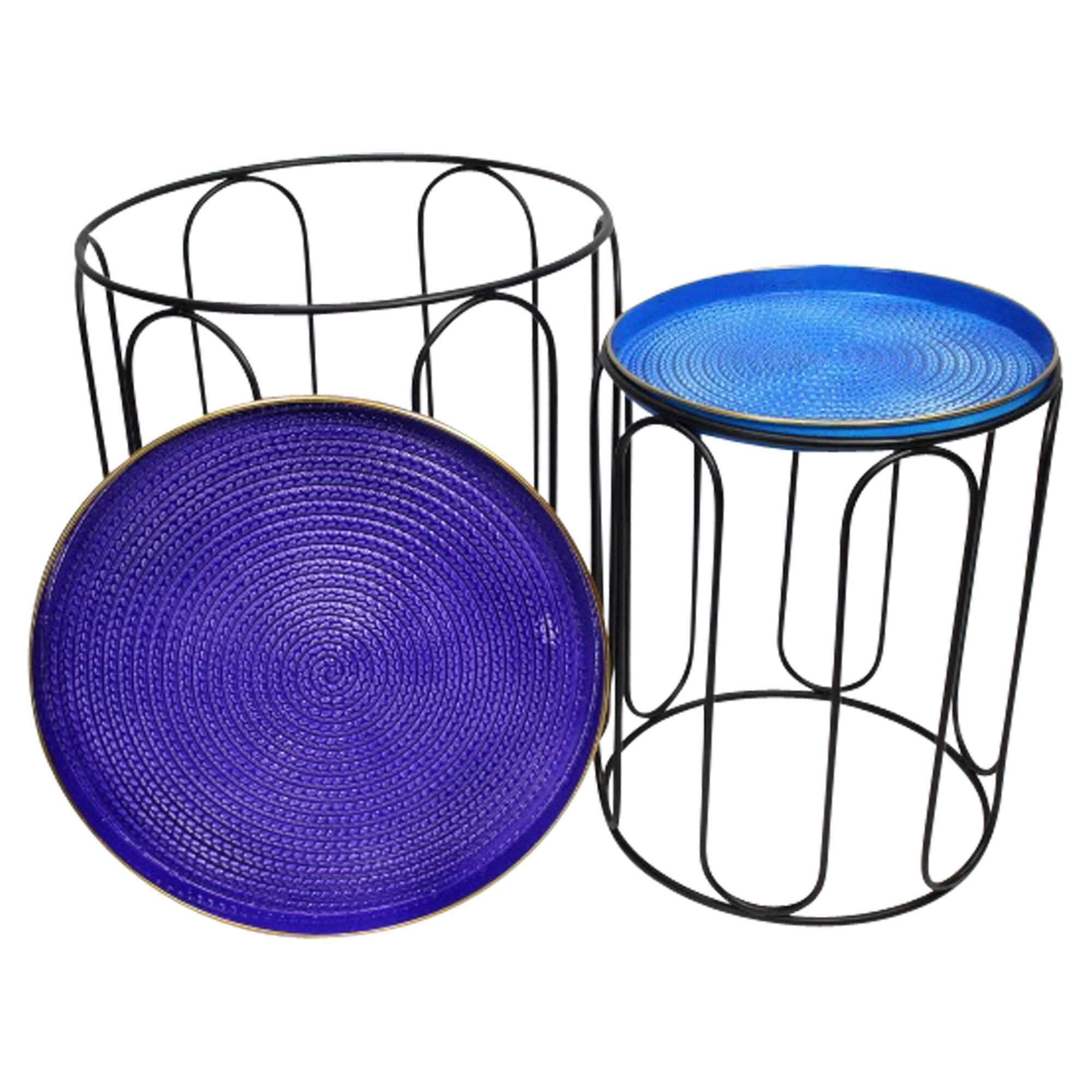 Dekoleidenschaft Tabletttisch Beistelltisch "Blau" Metall, Tablett in blau, Tisch mit Serviertablett (2-St., im Set), 40 + 46 cm hoch
