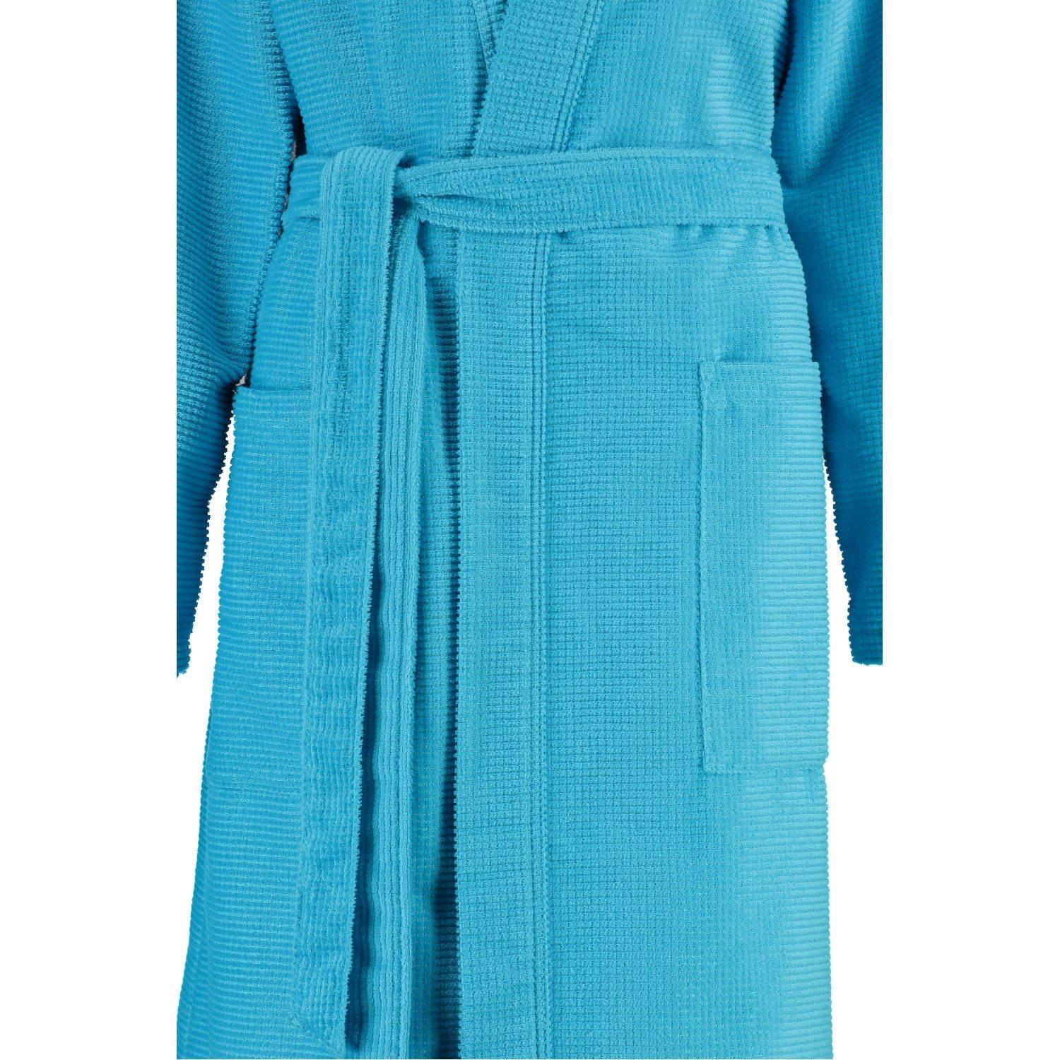 Cawö Damenbademantel, Waffelpique Kimono-Kragen, Langform, Gürtel, Qualität Baumwolle