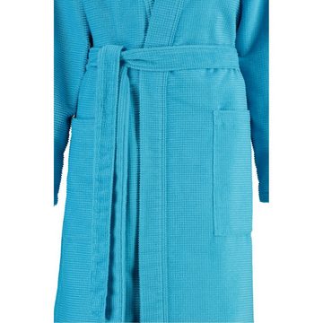 Cawö Damenbademantel, Langform, Baumwolle, Kimono-Kragen, Gürtel, Waffelpique Qualität