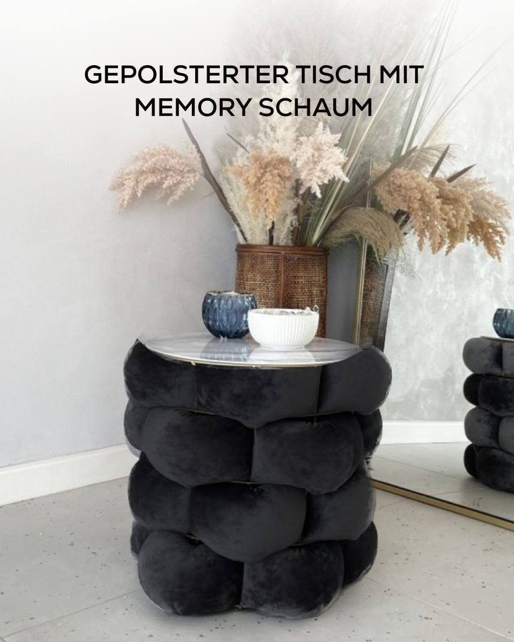 STM Company Couchtisch Runde Tische mit Memory Schaum 40 cm (mit Korbfunktion), Marmormuster Schwarz | Weißer Marmor