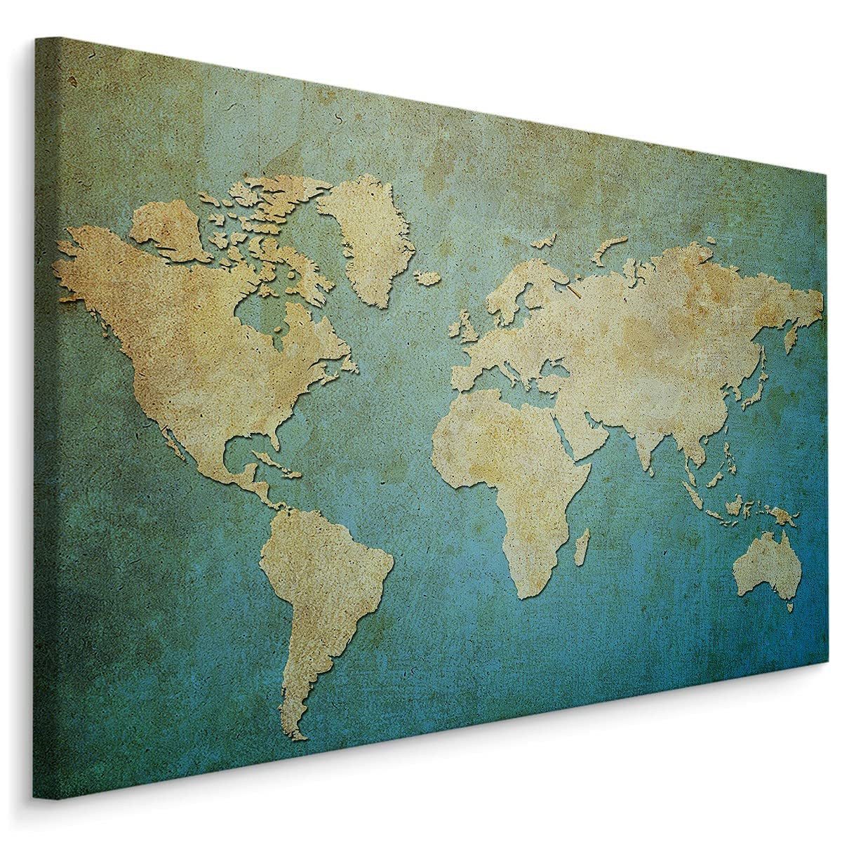 Muralo Leinwandbild Landkarten – Leinwandbild Wandbild Kunstdruck Wohnzimmer, Gebäude (1 St), Weltkarte – Kontinente – Ozeane, 90 x 60 cm, aufhängefertig
