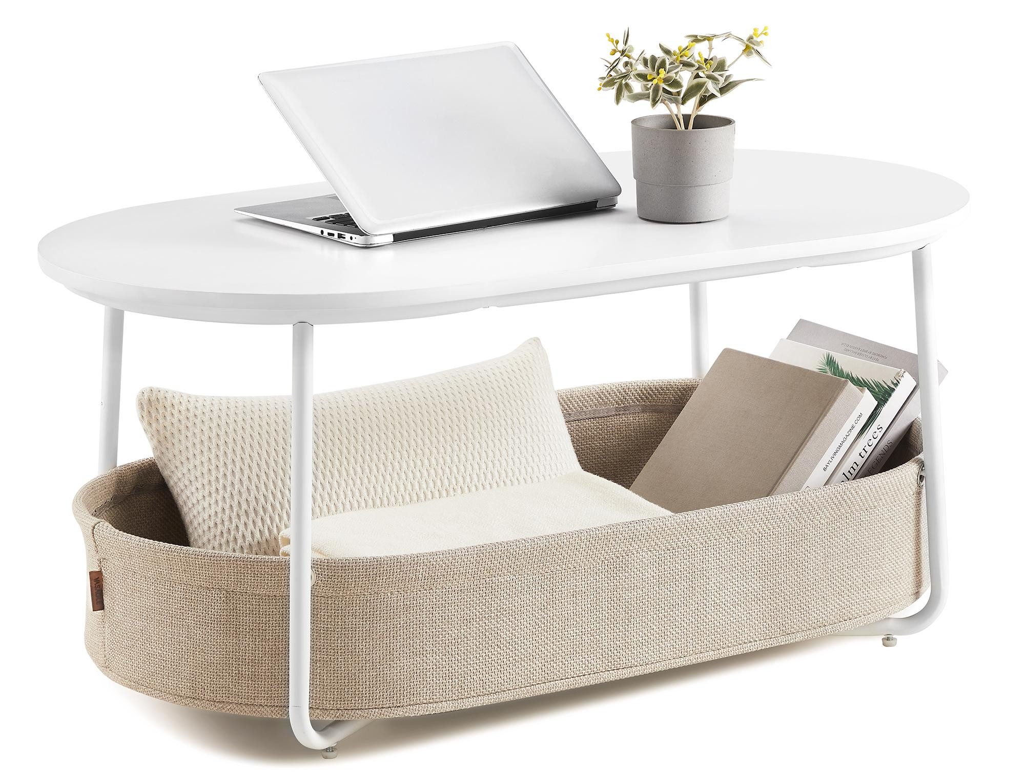 VASAGLE Couchtisch, Beistelltisch, Wohnzimmertisch mit Korb aus Stoff, 55 x günstig online kaufen