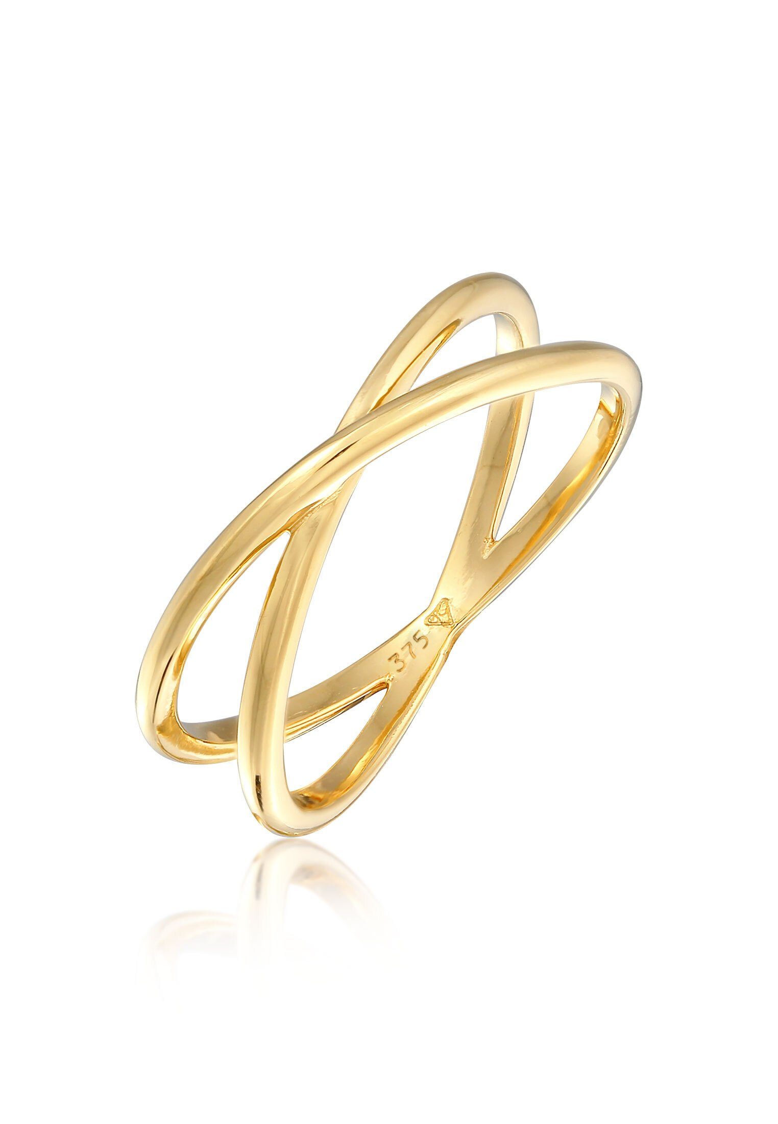 Fingerring X Kreuz Wickelring 375 Gelbgold