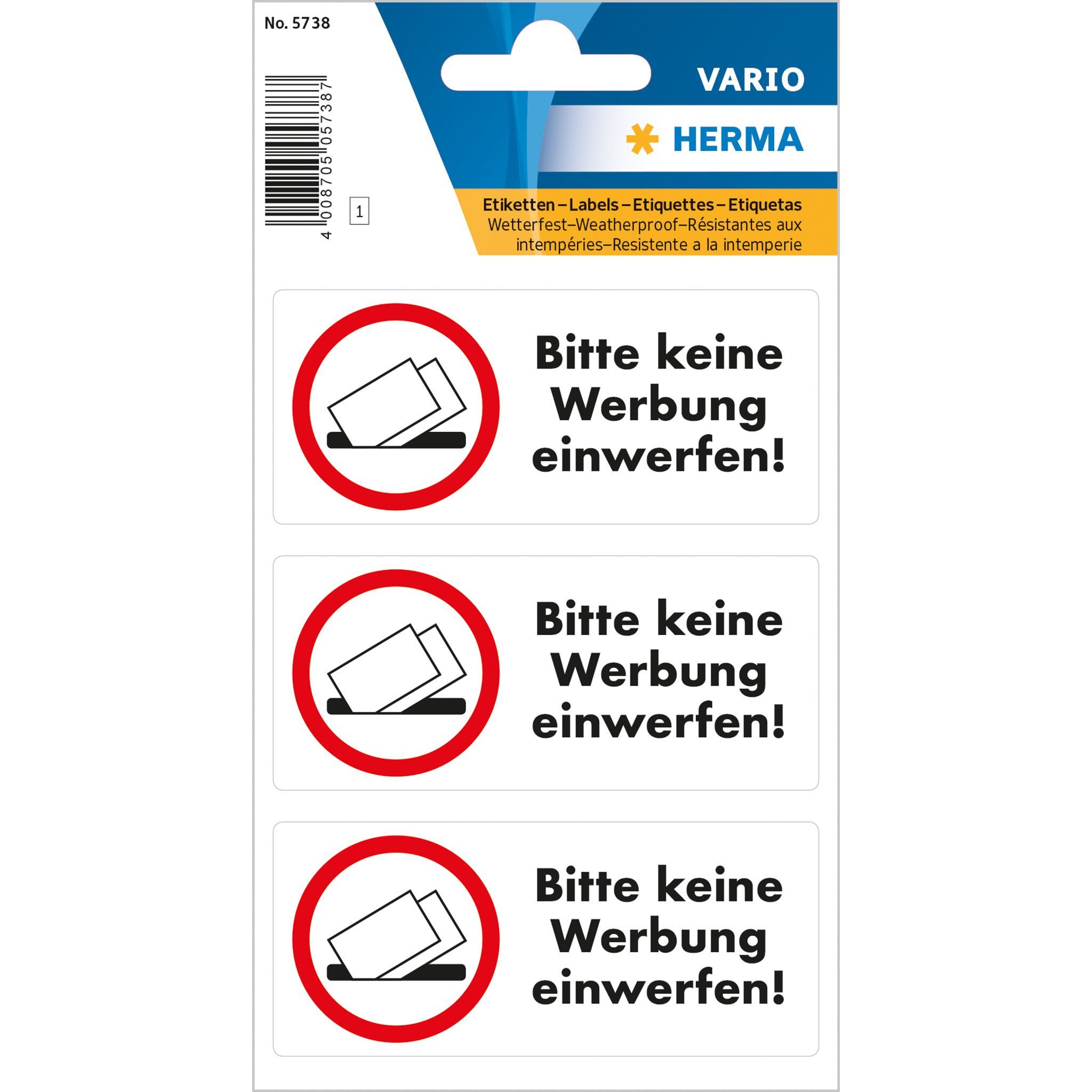 HERMA Etikett Herma Hinweisetiketten weterfest 79 x 34 mm Bitte keine Werbung