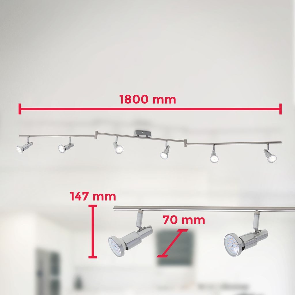 B.K.Licht Deckenleuchte moderne LED Deckenlampe 6-flammig 180cm Metall matt-nickel - BKL1207, LED wechselbar