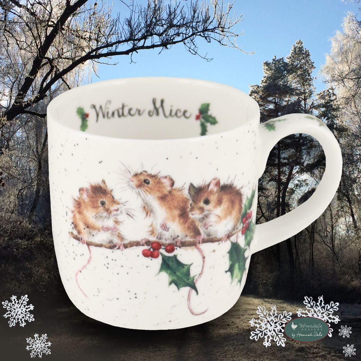 Wrendale Becher Wrendale Designs Porzellan-Becher Winter-Mäuse, ca. 310ml, Porzellan