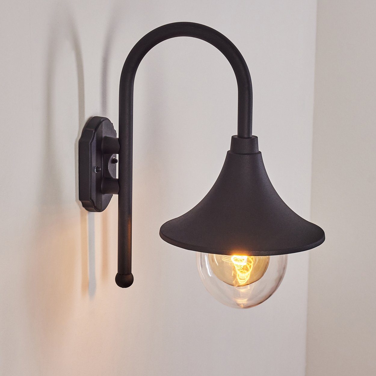 ohne Außenleuchte Leuchtmittel, Wandleuchte, Wandlampe in E27, ohne IP44 Ø14cm, aus 1x Metall Leuchtmittel, Schwarz, Außen-Wandleuchte hofstein