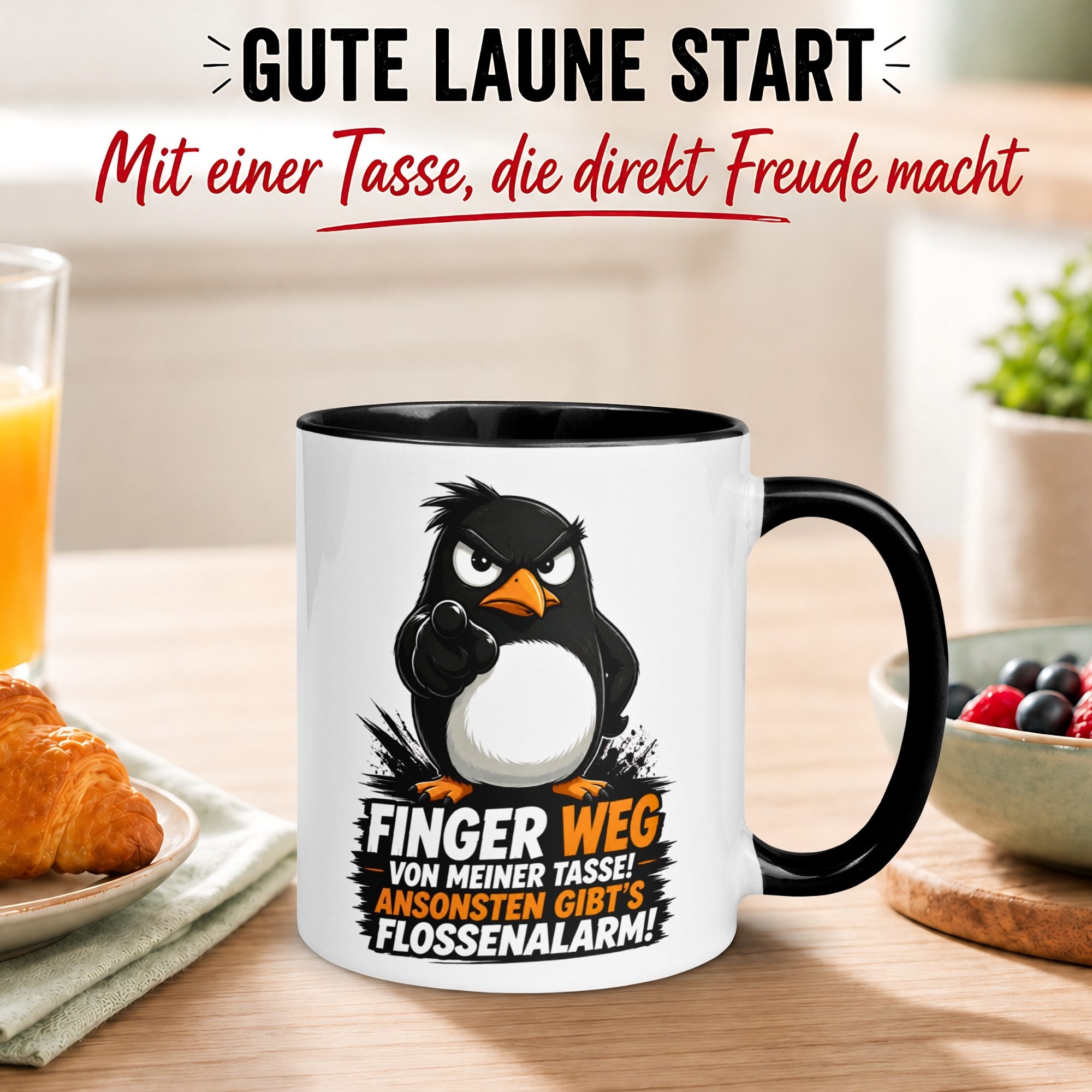 Momentals Tasse Pinguin – Finger weg - Ansonsten Flossenalarm – Morgenmuffel Geschenk, Gratis Versand · Links-&Rechtshänder · Spülmaschinenfest